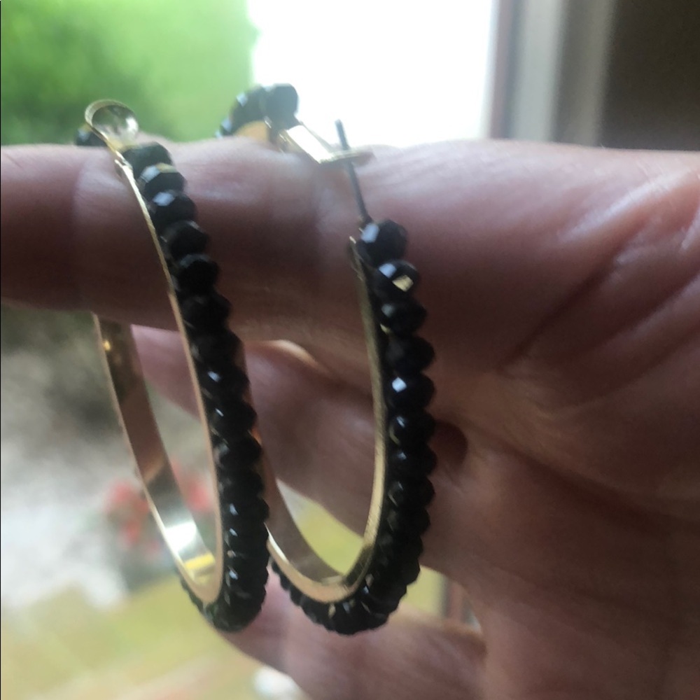 Elegant Black Beaded Hoop Earrings